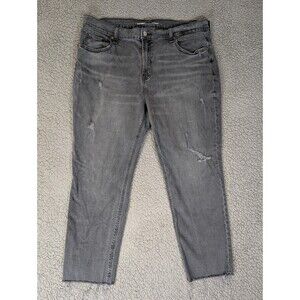 Old Navy Women's Jeans Size 16 Boyfriend Mid Rise Black Distressed Raw Hem